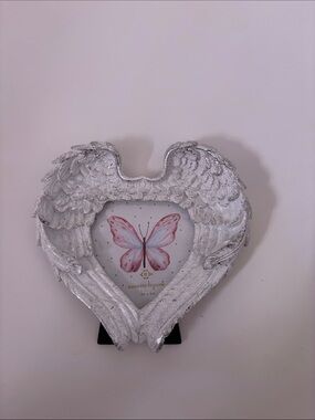 Nanette Lepore White Angel Wing Heart Frame with Pink Butterfly Accent